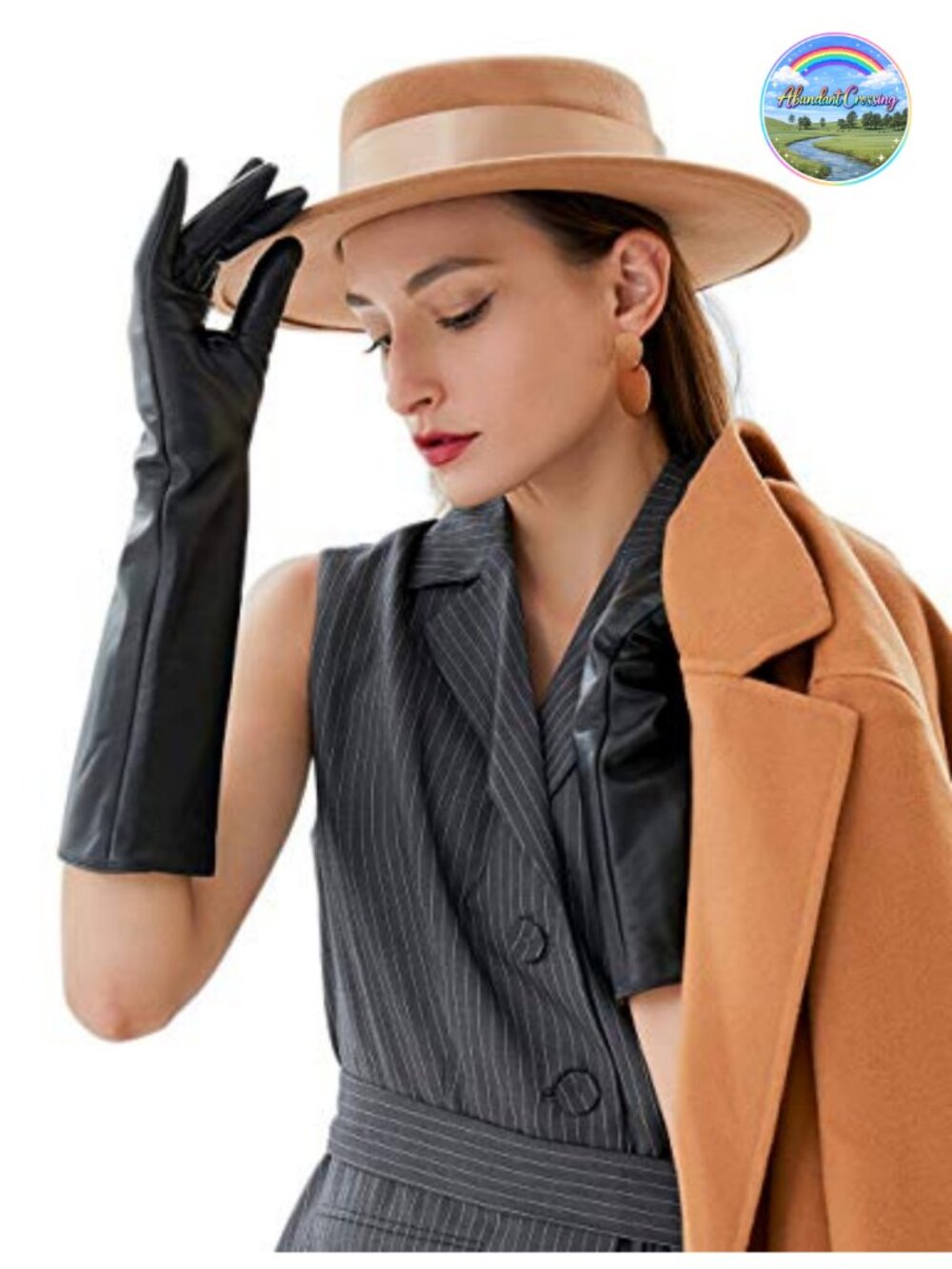 Long Genuine Leather Gloves Full Touchscreen Warm Lined Evening Dress